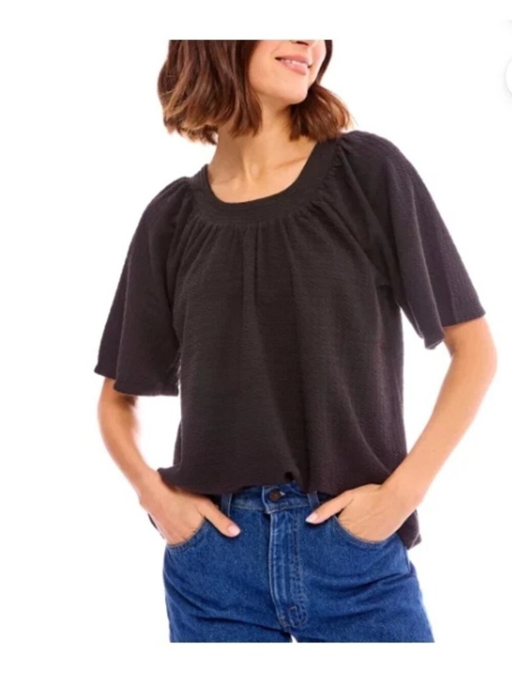 NWT Collection By Bobeau Women's Size M Black Short Sleeve Tunic Top i2097
